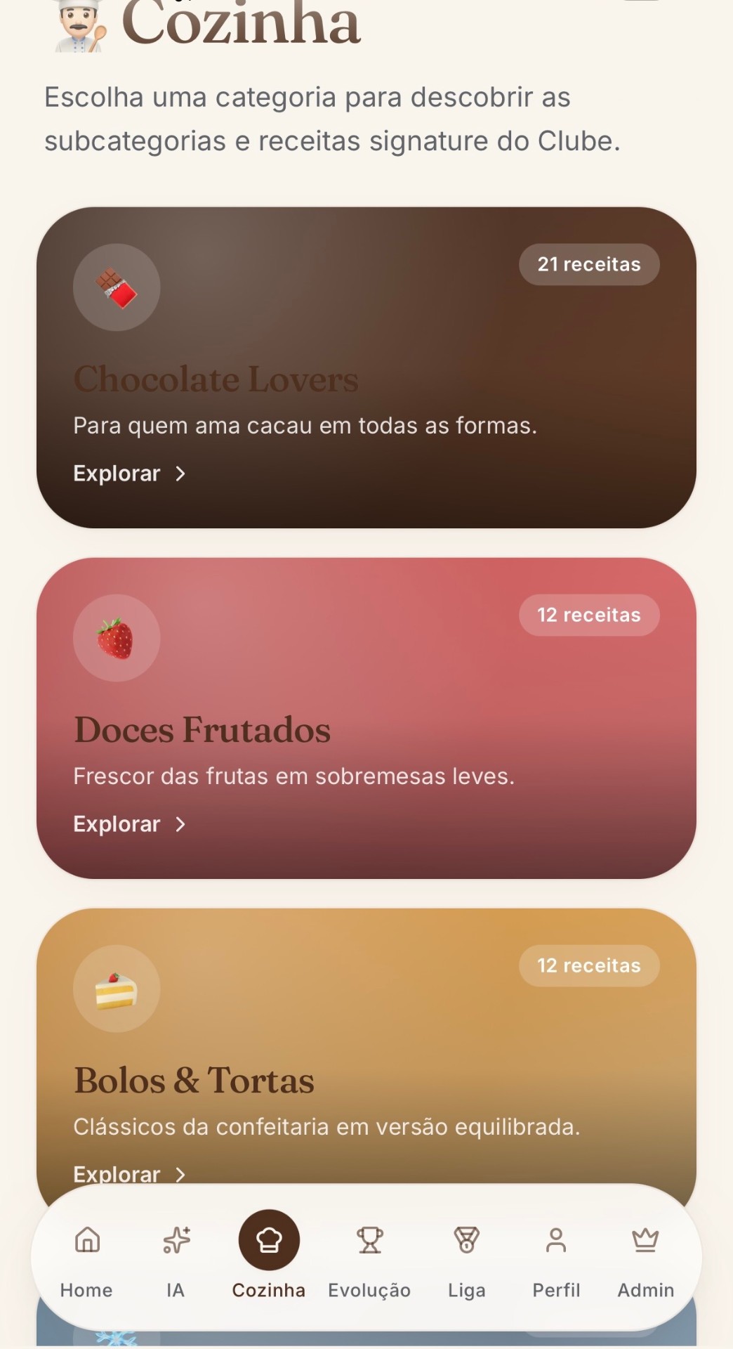 Categorias reais da Cozinha do Club Anti Doce